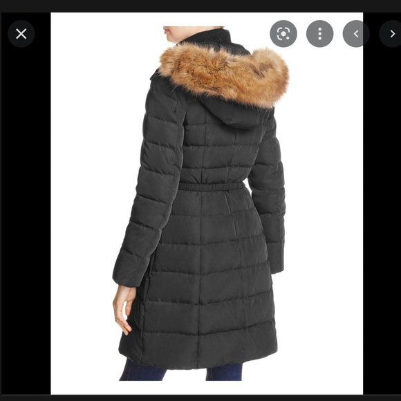 kate spade black Belted Faux Fur Trim Down Coat size xs nwot - Picture 3 of 11